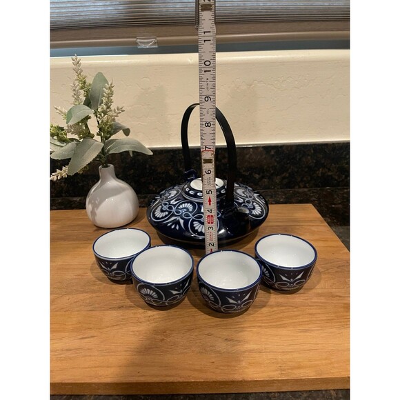 Bombay Company Cobalt Blue & White Teapot 4 Cups Set - Picture 8 of 8